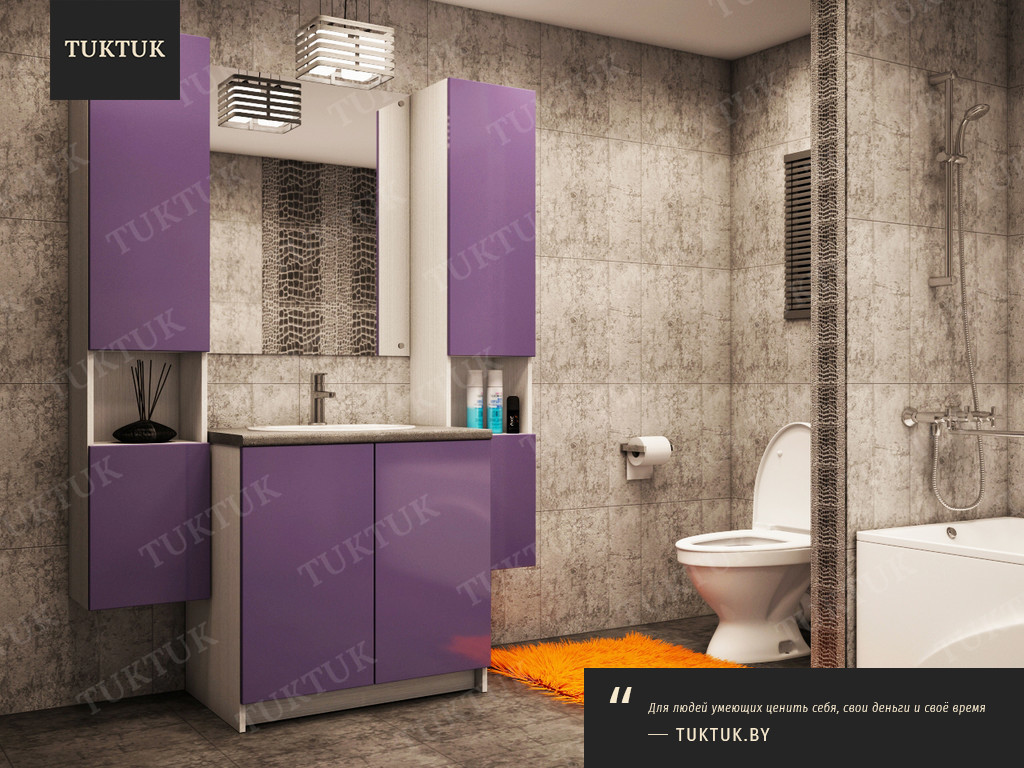 Мебель для ванной комнаты Domenika Indigo - Красивый комплект мебели без ручек для ванной комнаты