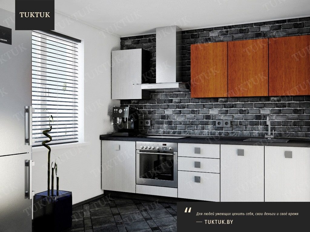 Прямая кухня Luidzhi Flitwood - Фото дизайна небольшой кухни из ДСП в двух цветах