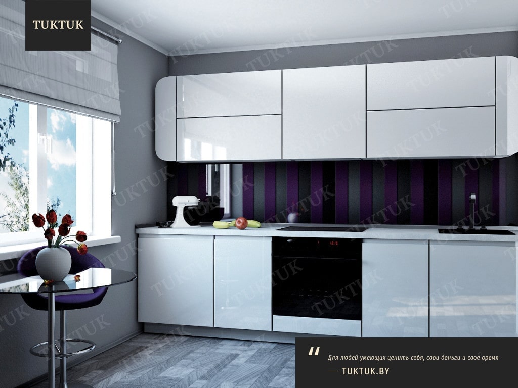 Прямая кухня Valensia Vogue - Фото стильной белой кухни в интерьере столешница глянец